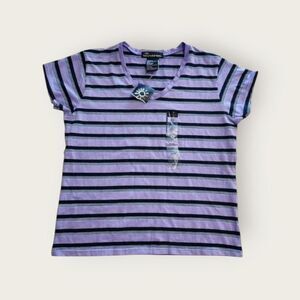Vintage Y2k No Boundaries purple and black striped v-neck baby tee